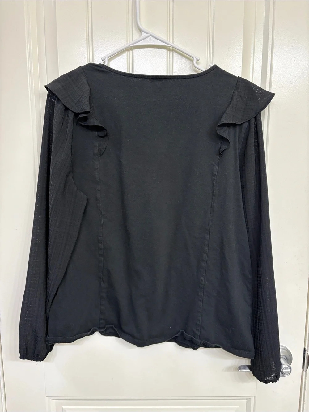 J. Crew Black Ruffle-Trim Long Sleeve Top mixed media